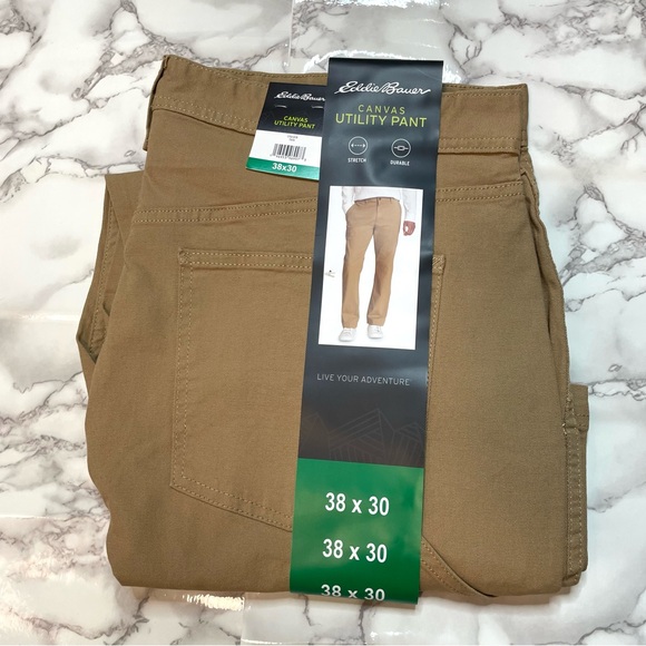Eddie Bauer Men’s Pants Size 38x30 Tan Canvas Utility Stretch Pants - Picture 1 of 10